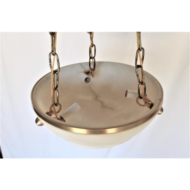 Mid-Century Modern Modern/Deco Style Alabaster Pendant, Brass Chains For Sale - Image 3 of 9