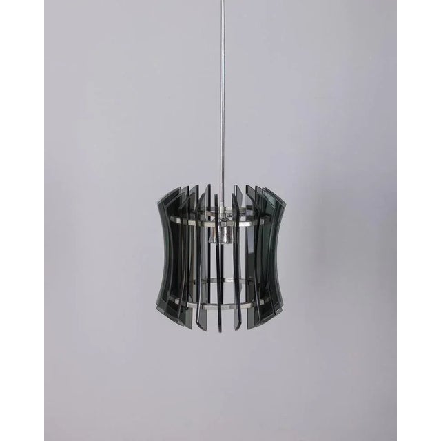 Vintage Metal and Smoke Glass Pendant by Veca, 1960s For Sale - Image 4 of 12