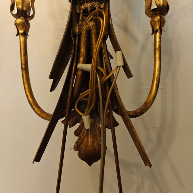 Vintage Italian Gilt Gold Metal Sheaf of Wheat Electric Candle Wall Sconce For Sale - Image 10 of 10
