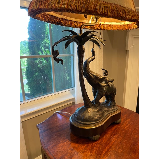 Figurative Mint Vintage Wildwood/Federick Cooper Hollywood Regency Heavy Bronze Elephant, Palm Tree & Monkey Table Lamp From Their Safari Collection For Sale - Image 3 of 13