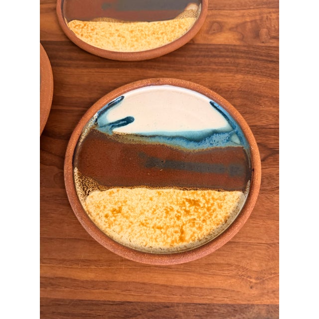 Ceramic Signed Studio Pottery Abstract Glazed Ceramic Plates – Set of 3 at 11” 7.5” 7.25” For Sale - Image 7 of 9