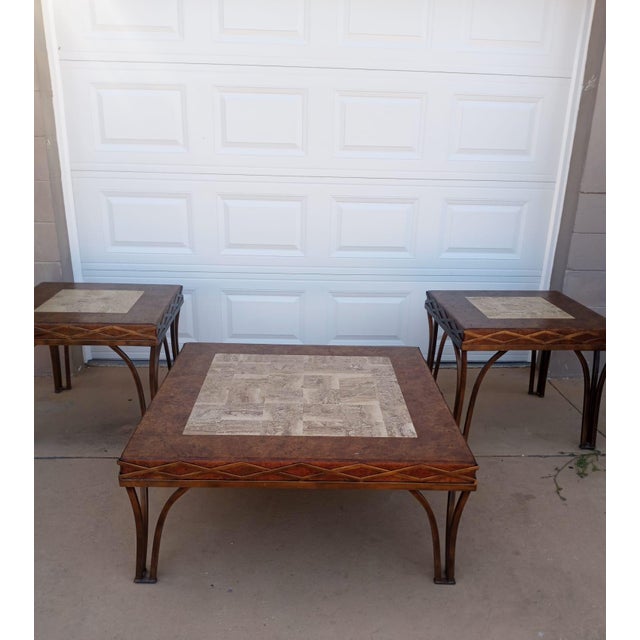 High-quality vintage coffee and end tables, 3-piece set, dimensions: Side Tables (H) 23”, (W) 28”, (D) 28”, Center...