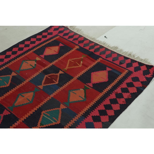 Rug & Kilim Hand-Knotted Antique Persian Kilim in Pink, Red, Blue Geometric Pattern For Sale - Image 4 of 8