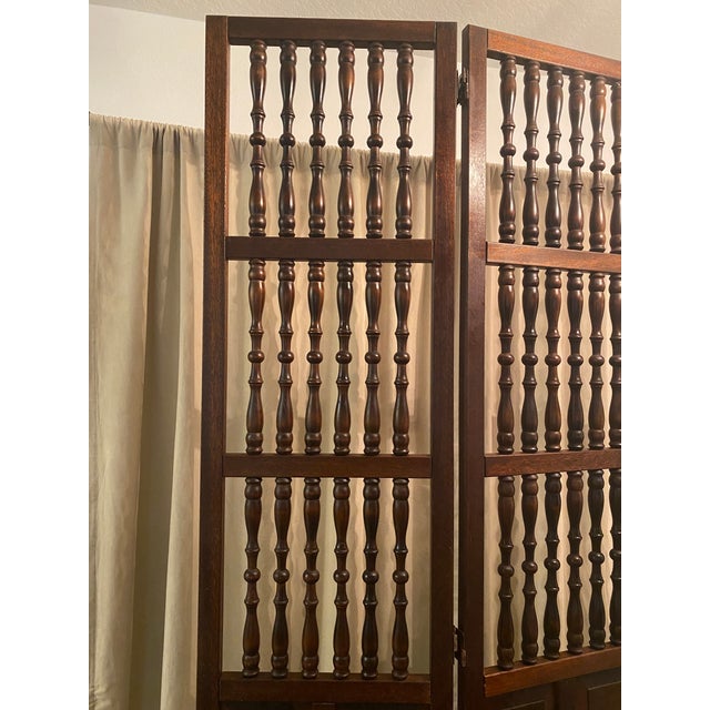 Mid Century Wooden Room Divider Room Screen Walnut With Spindle and