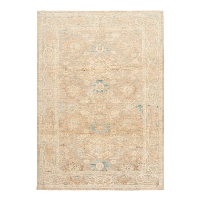 Beige Modern Sultanabad Wool Rug Handmade With Floral Motif For Sale