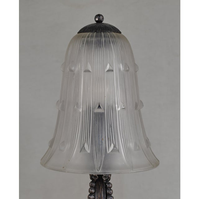 Lalique 1930s French Art Deco Lamp by René Lalique - Wrought Iron France For Sale - Image 4 of 14
