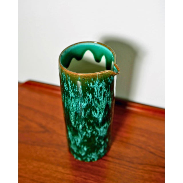 Contemporary Emerald Green Drip Glaze Ceramic Pitcher Vase For Sale - Image 3 of 5