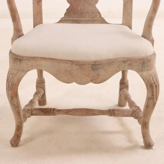 1940s A Pair of Swedish Rococo Carved and Whitewashed Walnut Armchairs C 1940 For Sale - Image 5 of 5
