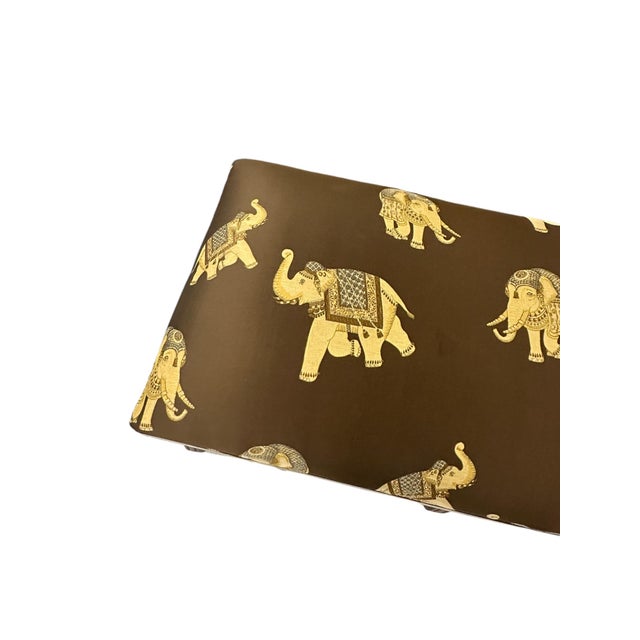 Wood Mid 20th Century Silk Embroidered Elephant Print and Wood Frame Bench For Sale - Image 7 of 11