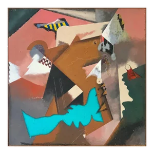 1997 "Brown, Blue Fusion" Abstract Painting on Panel William Shields Acclaimed Illustrator