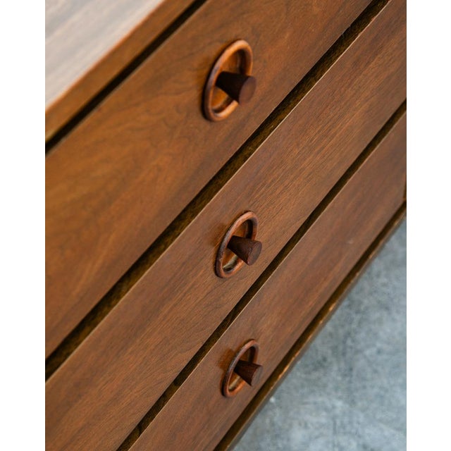 Mid Century Modern Credenza Dresser 6 Drawer Brass Walnut Vintage MCM Restored For Sale - Image 9 of 12