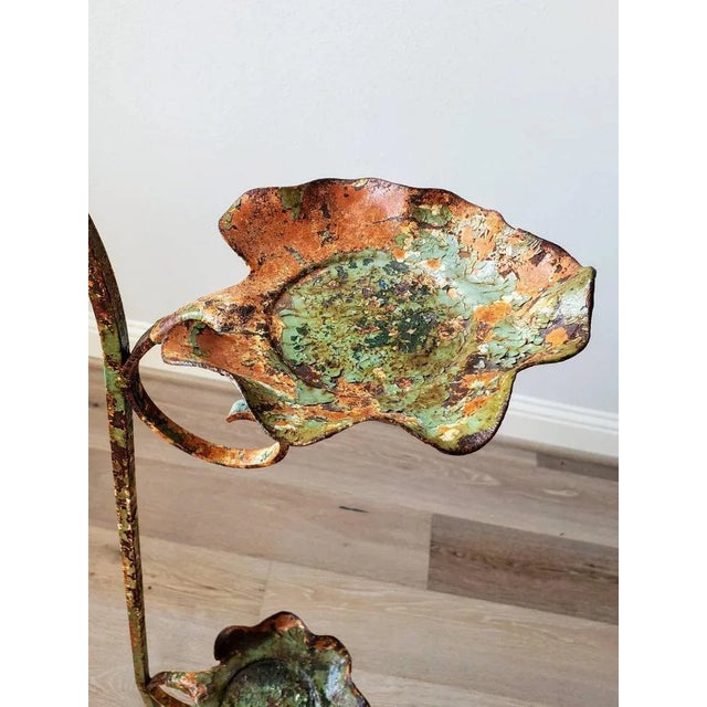 Victorian French Art Nouveau Period Sculptural Patinated Wrought Iron Floor Standing Candle Stand Tiered Holder For Sale - Image 3 of 11