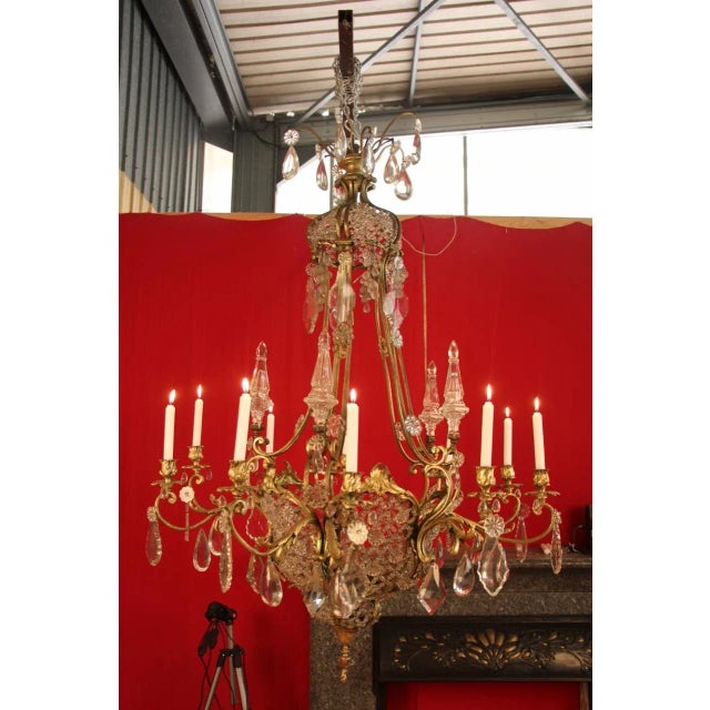 Large Bronze & Crystal 10-Light Chandelier, 19th Century For Sale - Image 3 of 15