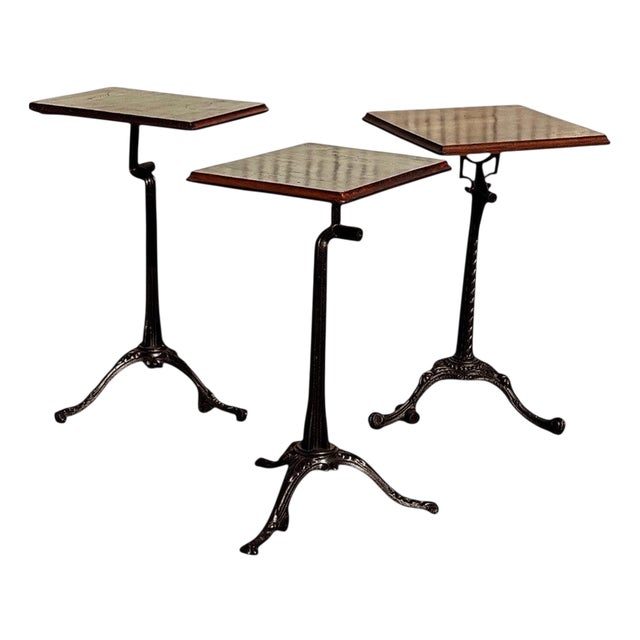 Industrial Factory Edwardian Metal Cast Iron & Wood Machinists Tables, Set of 3 For Sale