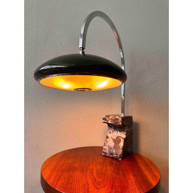 Arc Table Lamp with Green Chrome & Marble Shade by Luis Pérez de la Oliva for Grin Luz, 1960s For Sale - Image 4 of 18