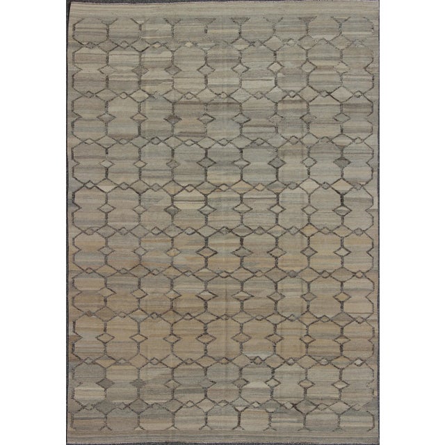 Afghan Modern Tribal Kilim Rug in Shades of Gray, Silver, and Dark Gray For Sale - Image 9 of 9