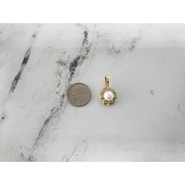 Contemporary Flower Shaped Pearl Pendant with Diamond Accent & Matte Finish 16" For Sale - Image 3 of 3