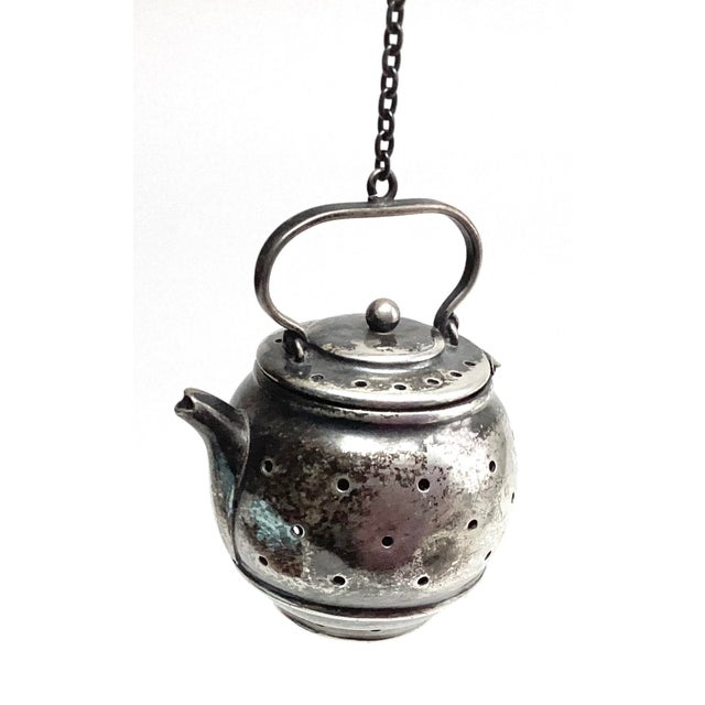 Victorian Vintage Sterling Silver Tea Pot Shape Tea Infuser Tea Ball For Sale - Image 3 of 7