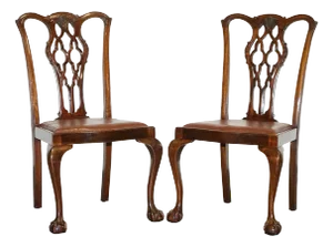 James Phillips Chippendale Claw & Ball Side Dining Desk Leather Chairs, 1890s