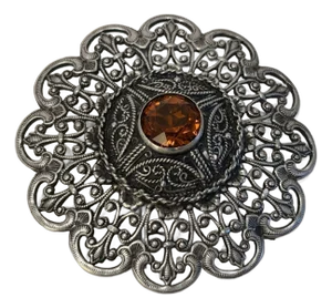 Ottoman Style Turkish Silver Brooch or Veil Pin With Moorish Filigree Lace