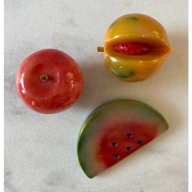 Collection of 3 vintage mid century Italian Alabaster fruit. Beautiful hand carved marble and hand painted. Collection...