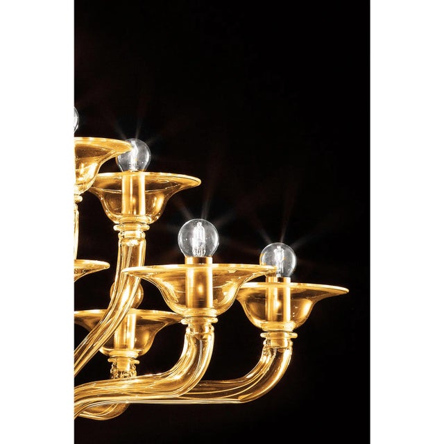 Modern Amber Linear Murano Glass Gold Chandelier in Contemporary Style For Sale - Image 4 of 6