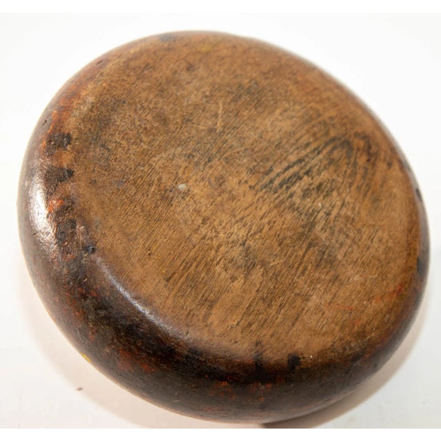 Mid 20th Century Vintage Asian Red and Black Painted Wooden Round Lidded Box With Metal Ring Handle For Sale - Image 5 of 17