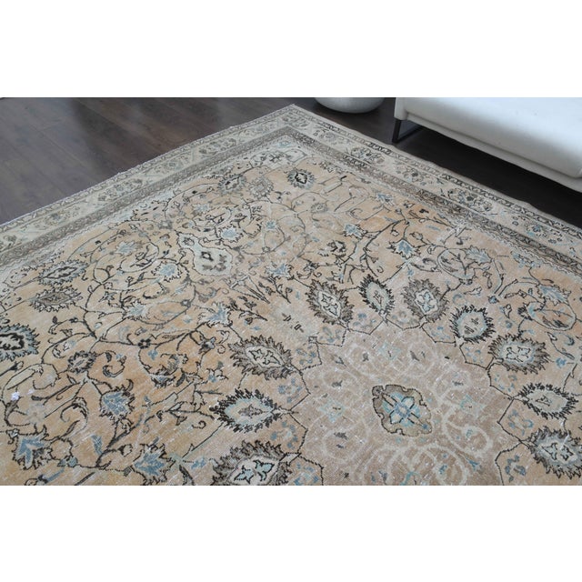 Textile 1970s Vintage Persian Handmade Wool Cotton Light Brown Area Rug For Sale - Image 7 of 11