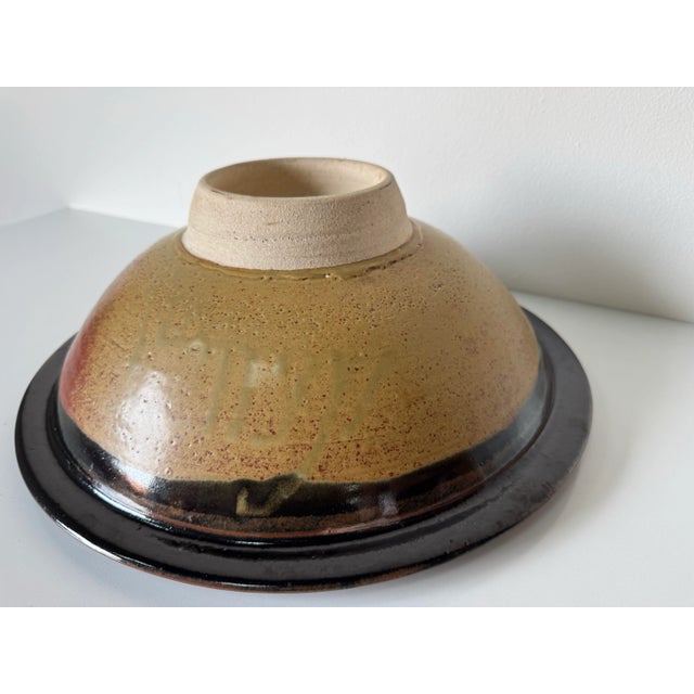 Black Large - 1980’s Vintage Handmade Studio Art Pottery Pedestal Bowl, Signed For Sale - Image 8 of 11