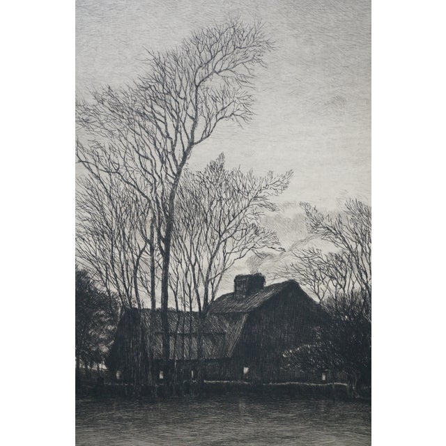 Antique Charles Frederick Mielatz Signed Country Farmhouse Etching 32" For Sale - Image 11 of 11