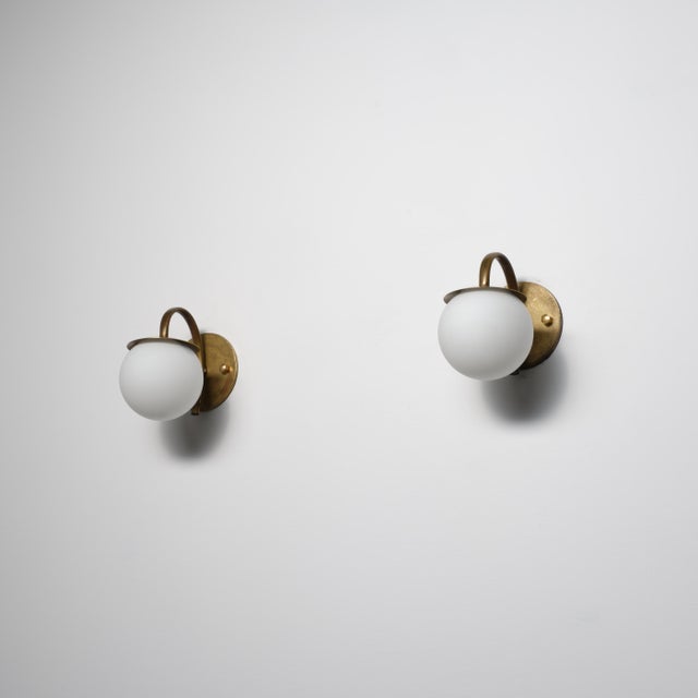 Vintage Italian Wall Sconces in Brass and Opaline Glass, 1950s, Set of 2 For Sale - Image 10 of 10
