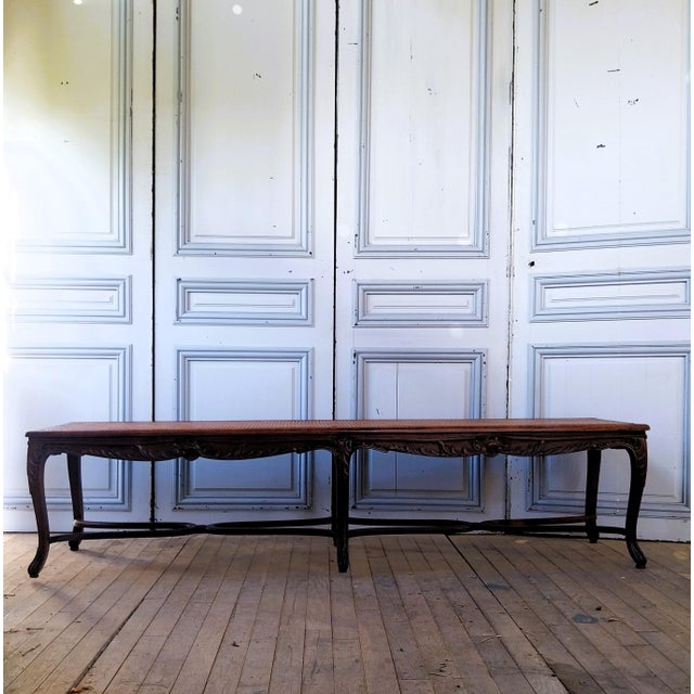 Louis XV Style Bench with Cross-Braced Design, 1890s For Sale - Image 3 of 17