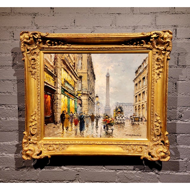 Antoine Blanchard - 1890s Lively Street Scene in Paris -Oil painting French post Impressionist - Oil Painting on canvas -...