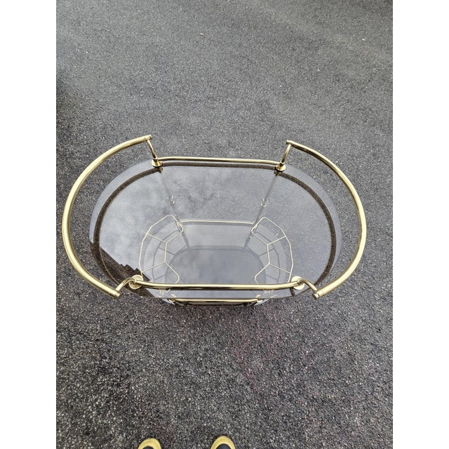Oval Bar Trolley in Smoked Glass and Brass, 1970s For Sale - Image 6 of 7