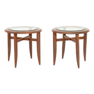 Adam Tihany for Pace Mahogany and Glass Side Tables, Pair For Sale