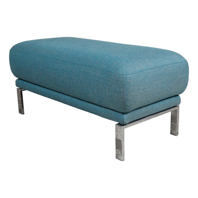 Blue Fabric Stool with Chrome Feet from Rolf Benz For Sale