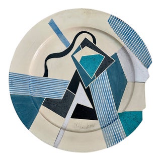 1980s Statement 26" Kurt McCracken Postmodern Geometric Raku Studio Wall Platter / Sculpture For Sale
