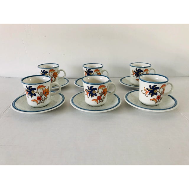 1970s Vintage Mikasa “Cordon Bleu “Pattern Teacups & Saucers - Service for 6 For Sale - Image 5 of 5