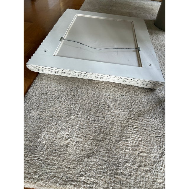 Vintage White Rectangle Wicker Frame Mirror For Sale - Image 9 of 11