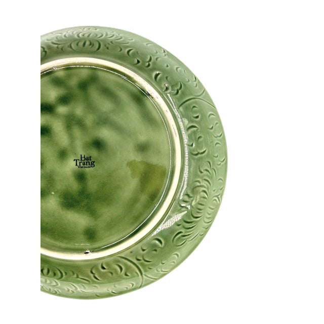 Vintage Bat Trang Vietnamese Ceramic Dinner Plates With Mixed Leaf Motifs - Set of 6 For Sale - Image 4 of 14