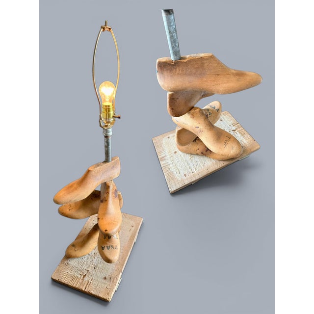 Vintage Folk Art Shoe Last Lamp-Industrial-Rustic-Cobbler Wood-Primitive-Salvage For Sale - Image 10 of 12