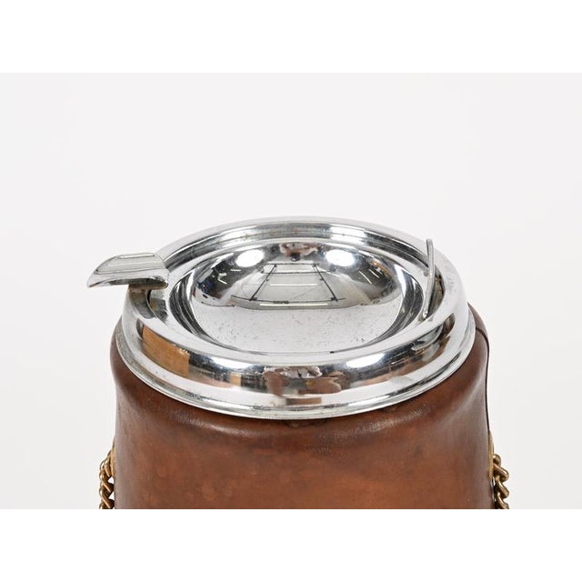 Mid-Century Pleated Leather and Brass Floor Ashtray from Nova Tecno, Italy, 1960s For Sale - Image 11 of 17
