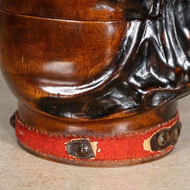 Antique early-20th Century Victorian lignum vitae inkwell carved in the form of a bulldog head. The detail is of...