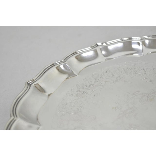 Vintage International Silver Co Large Round Silver Plated Footed Serving Tray For Sale - Image 11 of 15