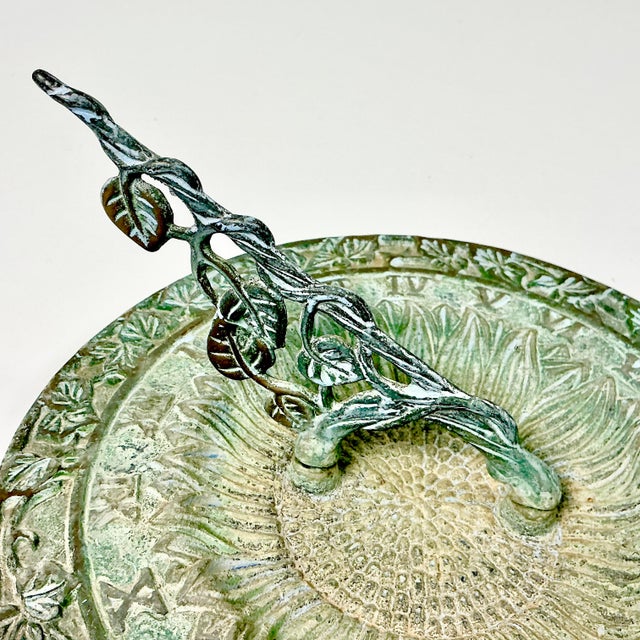 1950s Vintage English Garden Boho Chic Verdigris Green Cast Iron Sundial. For Sale - Image 4 of 12