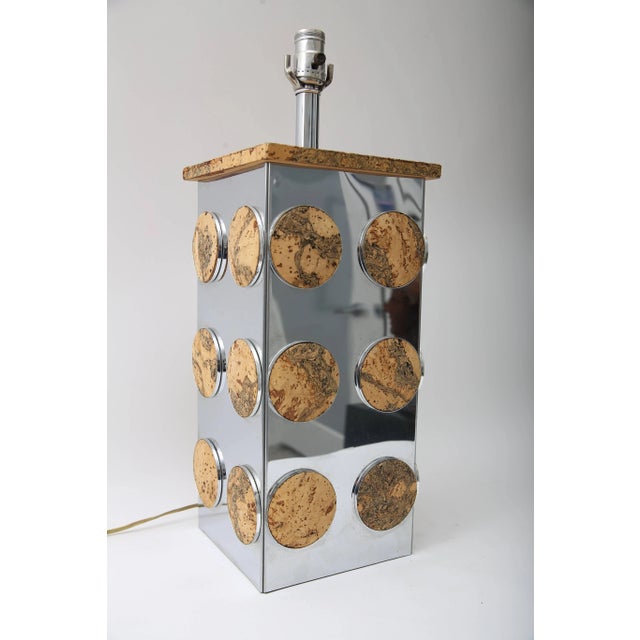Mid-Century Modern Cork & Chrome Table Lamp Paul Evans Style For Sale - Image 3 of 11