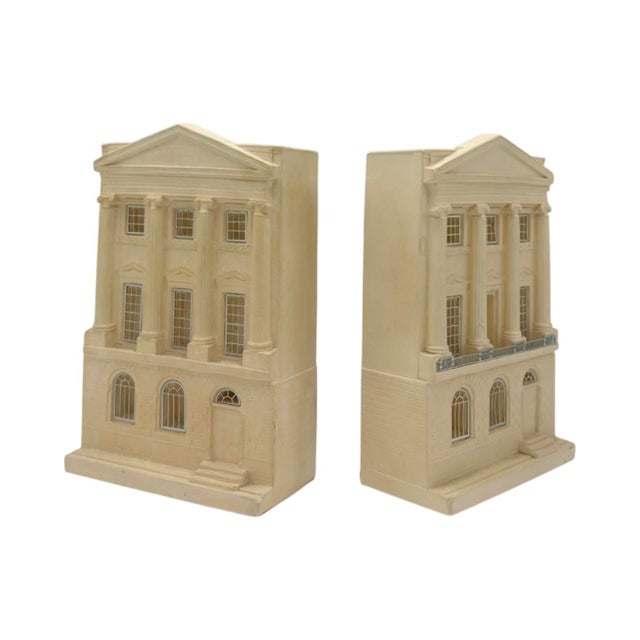 A handsome pair of vintage Timothy Richards architectural bookends modeled after Lichfield House, one of England's...