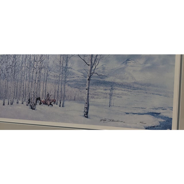 Late 20th Century Signed Limited Edition Native American Winter Landscape Panorama by Mark Silversmith, Framed & Matted For Sale - Image 13 of 17