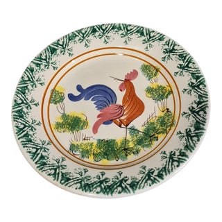 Vintage Rustic Italian Hand Painted Rooster 9.75'' Wall Hanging Plate For Sale