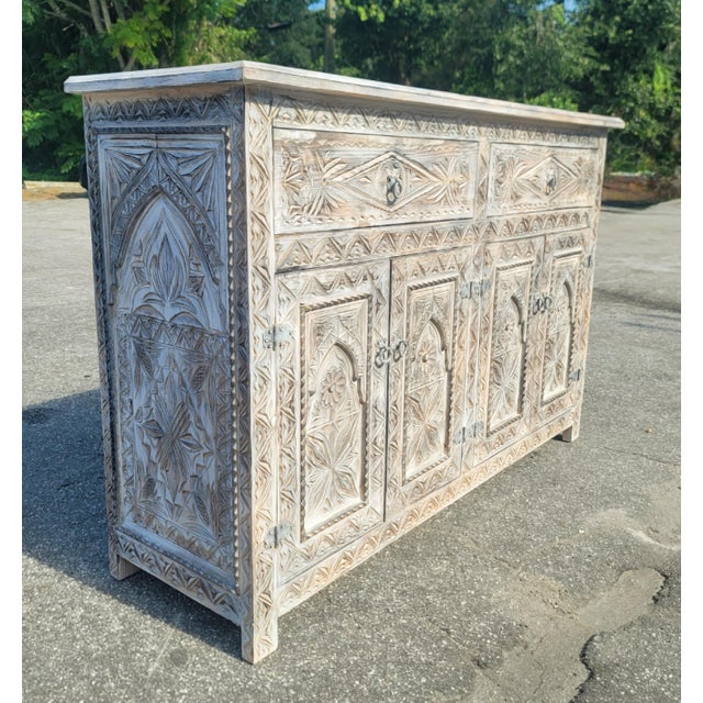 White Wash Handmade Moroccan Berber‑Style Wooden Sideboard For Sale In Orlando - Image 6 of 9